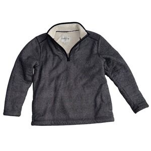 Orvis Mens Sherpa Lined Quarter Zip Pullover Gray Textured Knit Sweater Medium